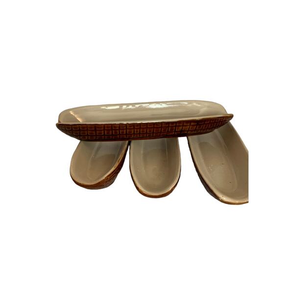 Corn Holders Vintage Brown/Cream Ceramic Set of 4 - Picture 3 of 9